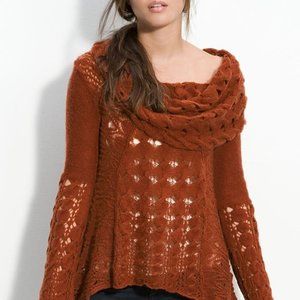 Free People Snuggle Bear Cabled Cowl Neck Sweater